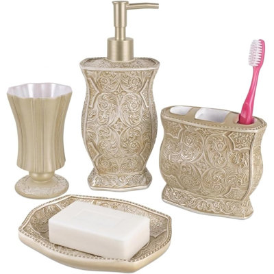 Creative Scents Victoria Beige 4 Piece Bathroom Accessories Set
