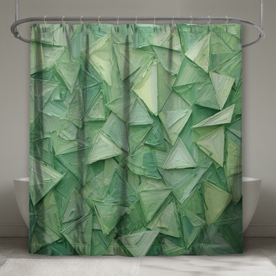 Geometric Green Triangles Shower Curtains Extra Long
