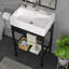 Lavabo de salle de bain autoportant en céramique à console rectangulaire avec un trou de robinet, une planche à laver et un support en acier inoxydable-123705430-123705434