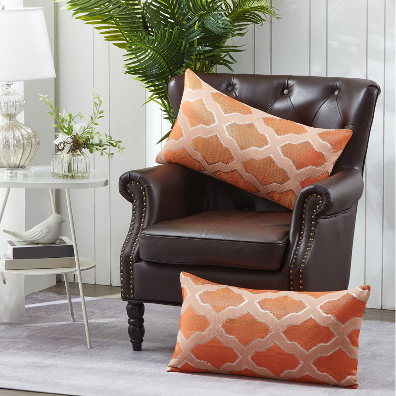 Geometric Rectangular Lumbar Pillow Cover, Burnt Orange