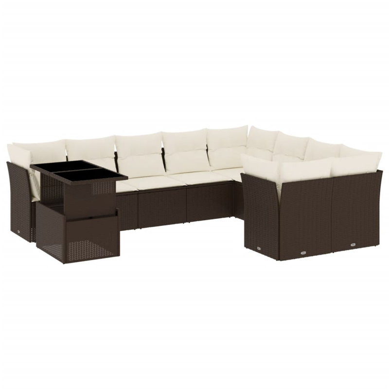Ensemble de canapé de jardin Vidaxl, Coussin blanc crème / cadre brun