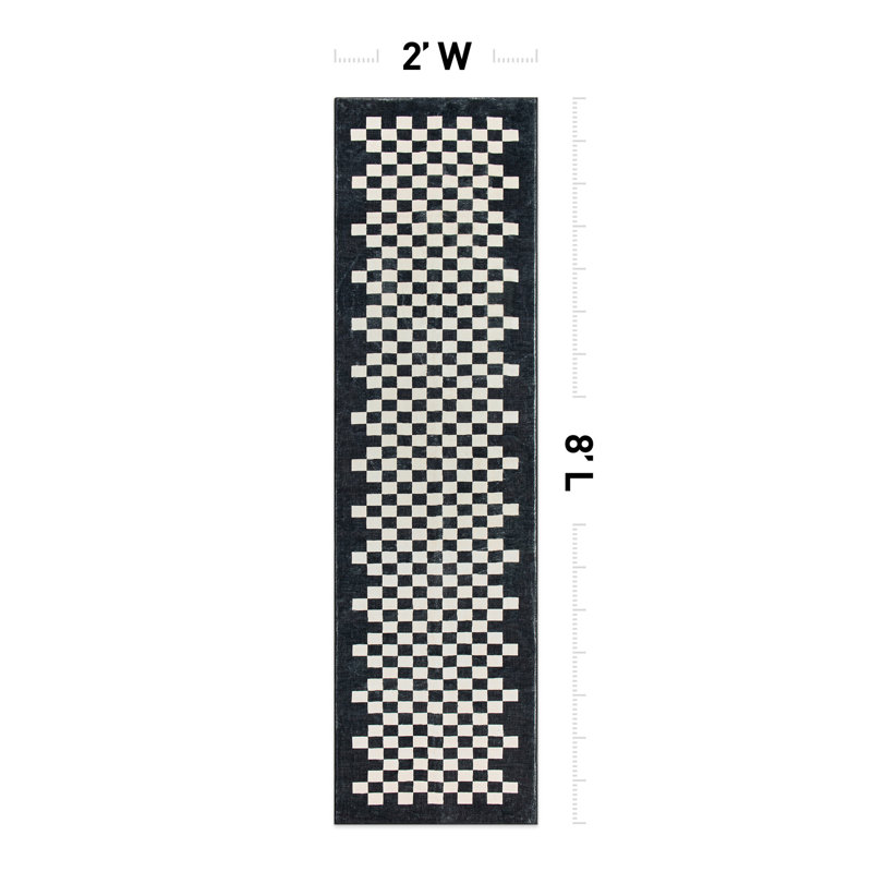 Tapis contemporain à bordure à carreaux lavable et antidérapant, Tapis de couloir 2 pi x 8 pi