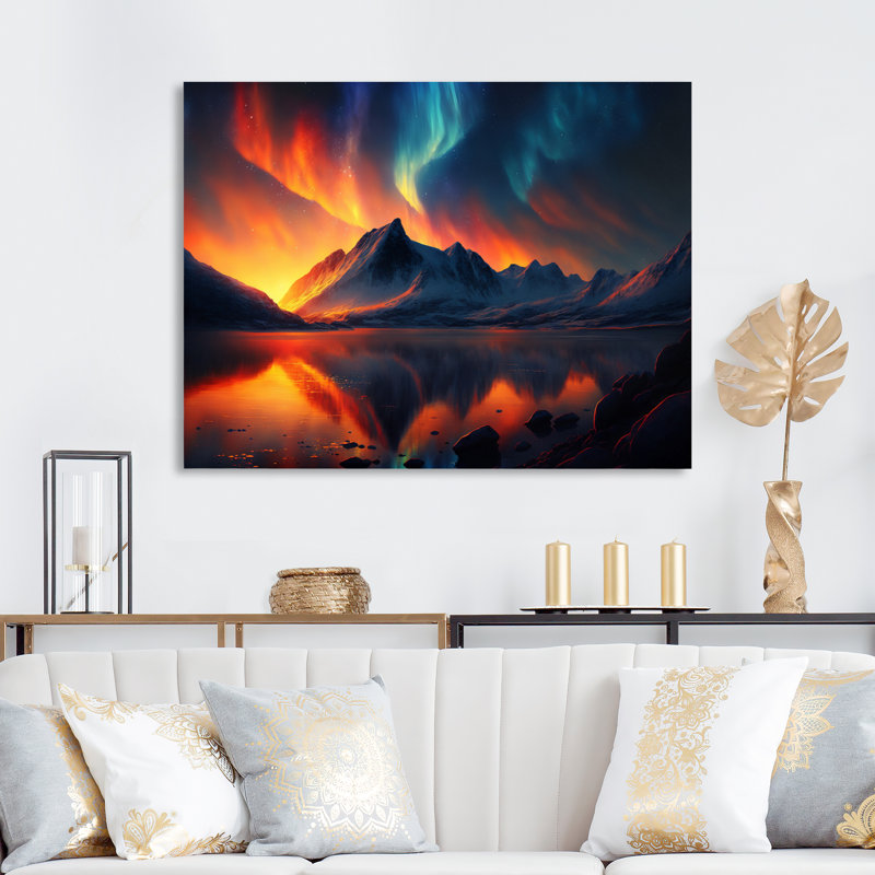 «Beautiful Lake Sunset With Aurora Borealis», reproduction sur toile, H 12 po x l 20 po x P 1 po, Toile tendue