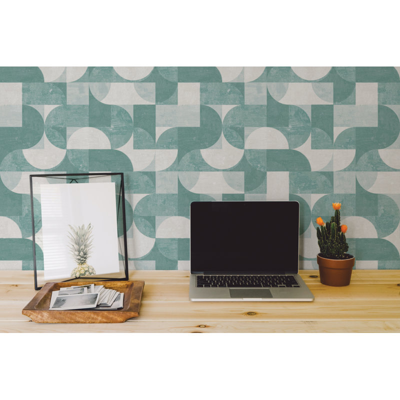 16.5' L x 20.5" W Geometric Peel and Stick Wallpaper Roll, Marine Green