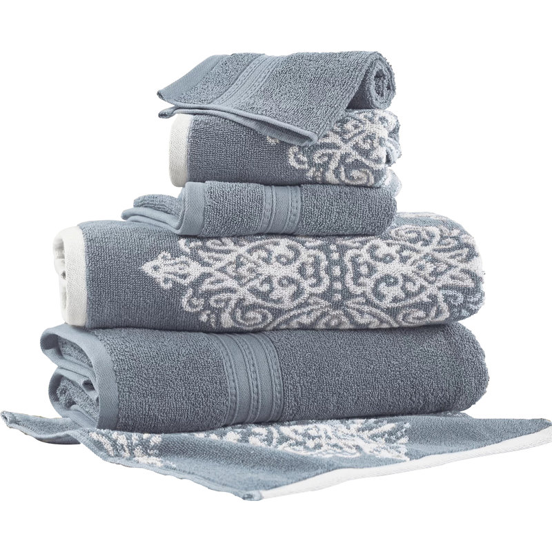 Modern Threads Artesia Damask 6-Piece Reversible Yarn Dyed Jacquard Towel Set - Bath Towels, Hand Towels, & Washcloths - Super Absorbent & Quick Dry