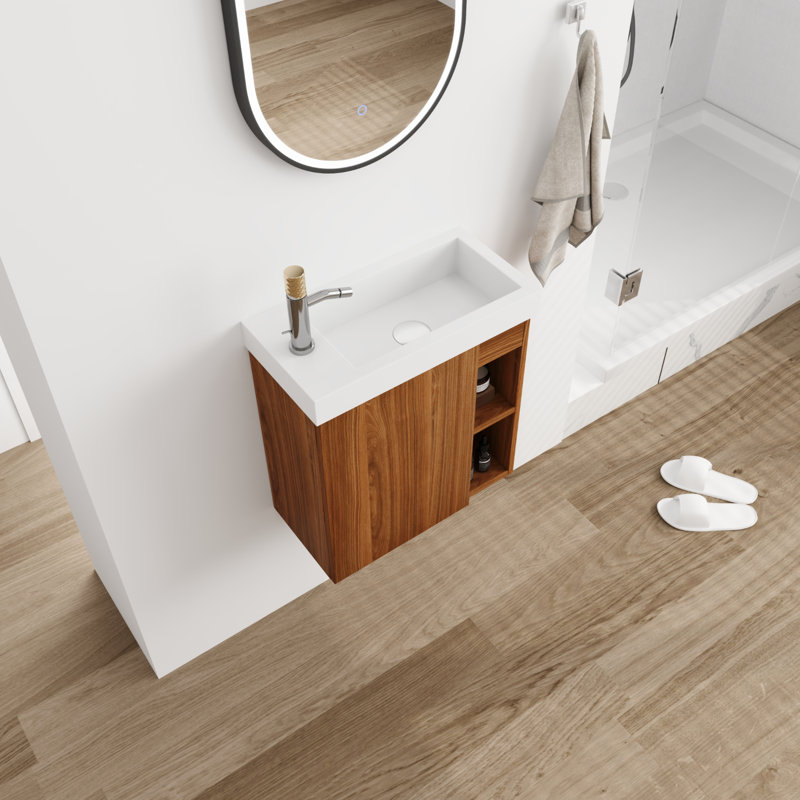 Mariae 20'' Single Bathroom Vanity with Resin Top, ChuanPu/Walnut, White