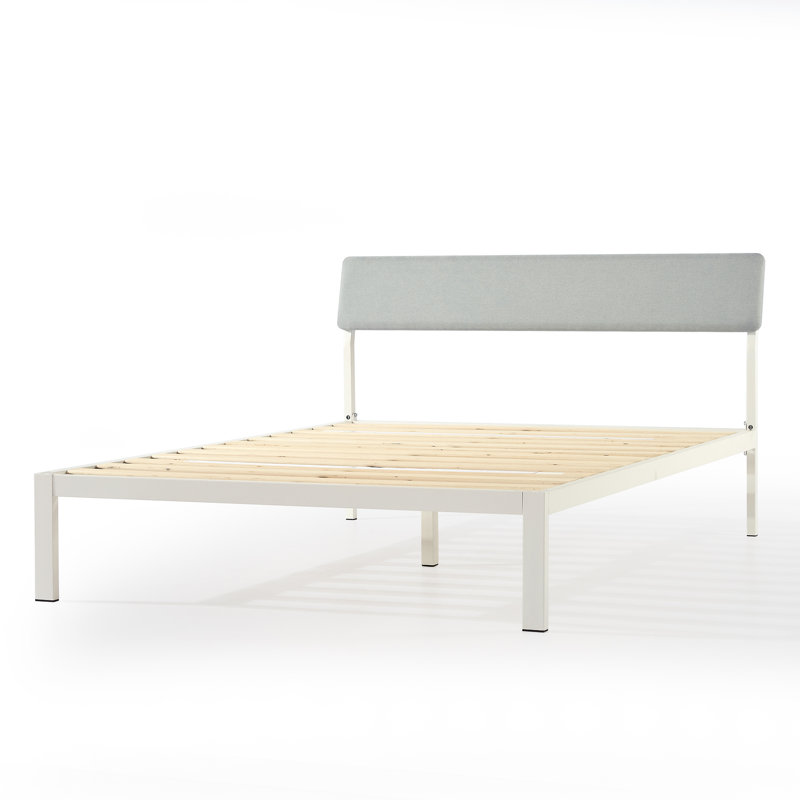 Mellow KERA Metal and Wood Platform Bed Frame with Angled Headboard, Full, White