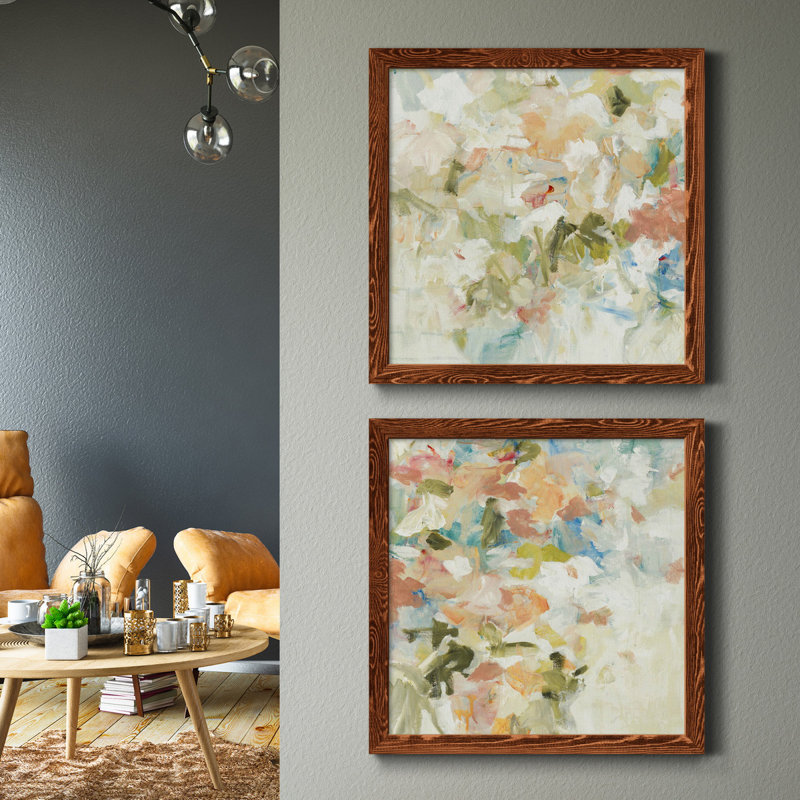 Floral Blush I - ensemble de 2 reproductions d'art sur toiles, H 27,5 po x l 55 po x P 1,5 po, Cadre en érable