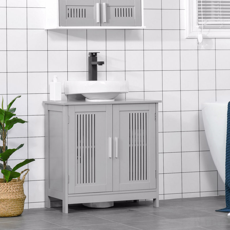 Armoire moderne sous le lavabo avec 2 portes, armoire de salle de bain piédestal sous le lavabo, meuble-lavabo avec tablettes réglables, armoire moderne, armoire de salle de bain, armoire grise