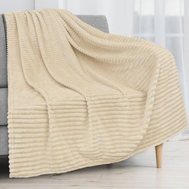 Cream Beige Twin Reversible Fleece Throw Blanket
