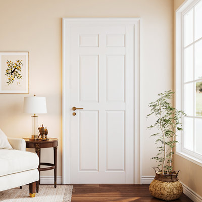 Porte intérieure à 6 panneaux en bois de pin avec porte standard en bois massif et porte apprêtée 28 po x 80 po
