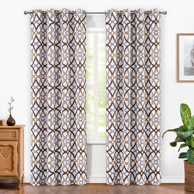 Breneisha Linen Textured Geometric Curtains Thermal Insulated Grommet Curtains