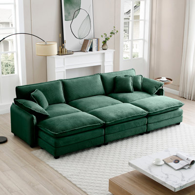 Canapé modulaire rembourré avec 3 repose-pieds et coussins Edward Corduroy