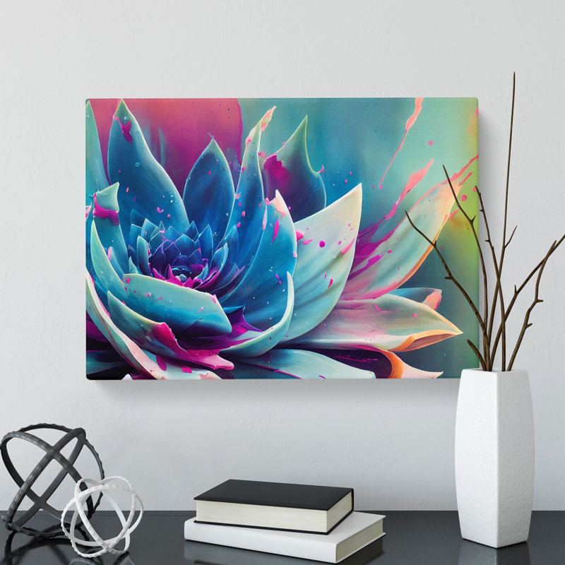 Succulent Plant Paint Splash Abstract - Wrapped Canvas