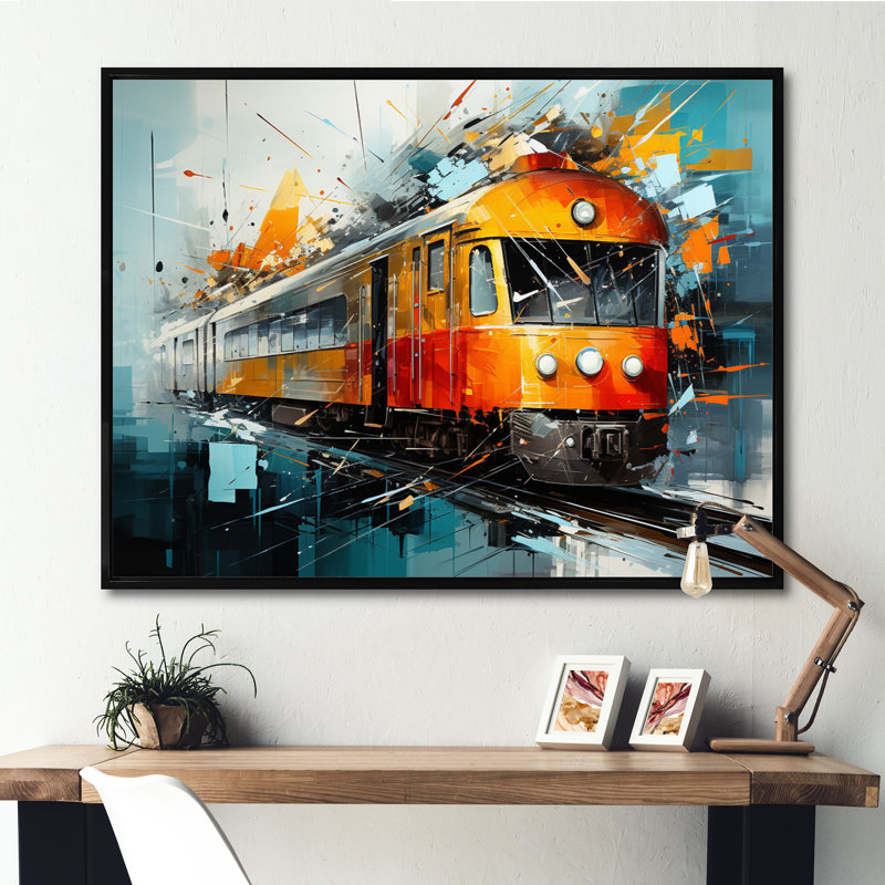 " Train Fragmented Rhythm ", Black Floater Framed, 34" H x 44" W x 1.5" D