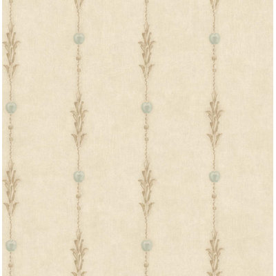 Allizon Designs Beige & Seafoam Vena Bead & Leaf Stripe Unpasted Wallpaper