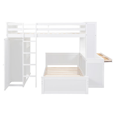 Lit mezzanine simple avec lit autonome, tablettes, bureau et garde-robe