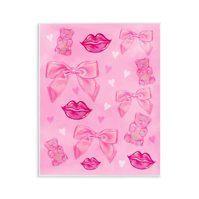 «Lips Bows & Bears» sur plaque murale rose, design par Ziwei Li