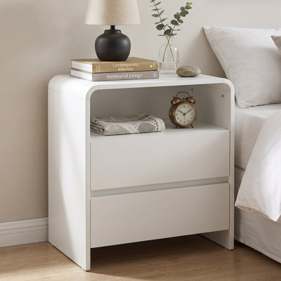 Prime 2 Drawer Nightstand, Bedside Table with Storage Drawers, Night Stand for Bedroom, End Table or Side Table for Living Room, 15.5" D x 23.6" W x 24.2" H, White