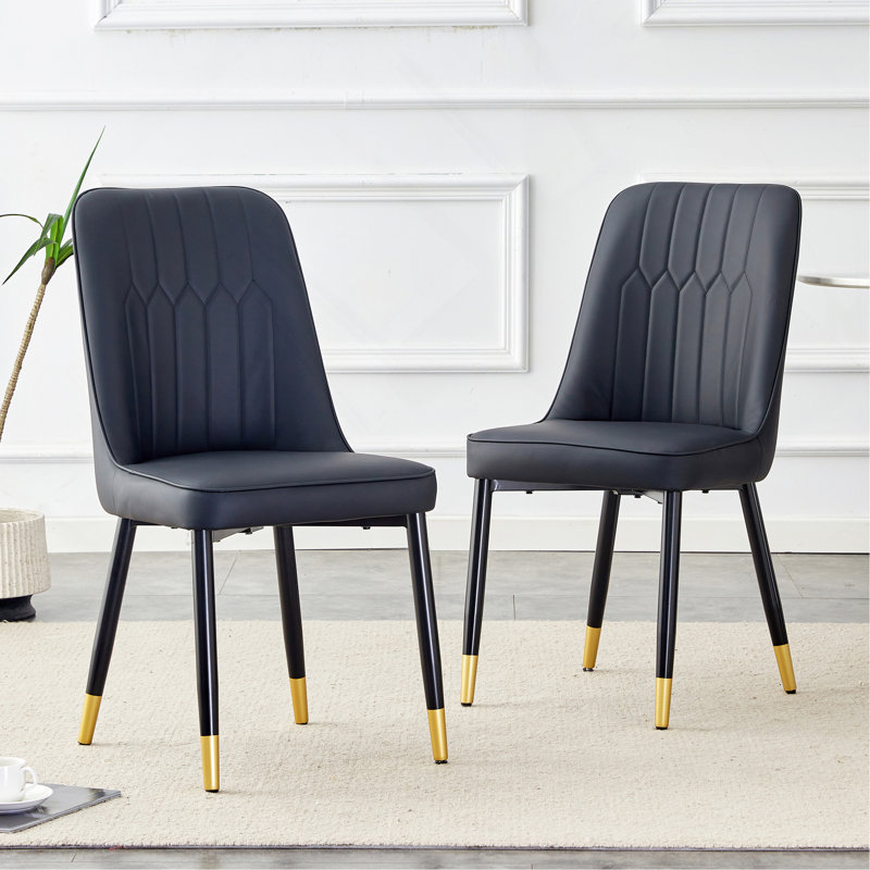 Stylish And Comfortable Dining Chair Set With Metal Legs And PU Leather Seats, 2, Black