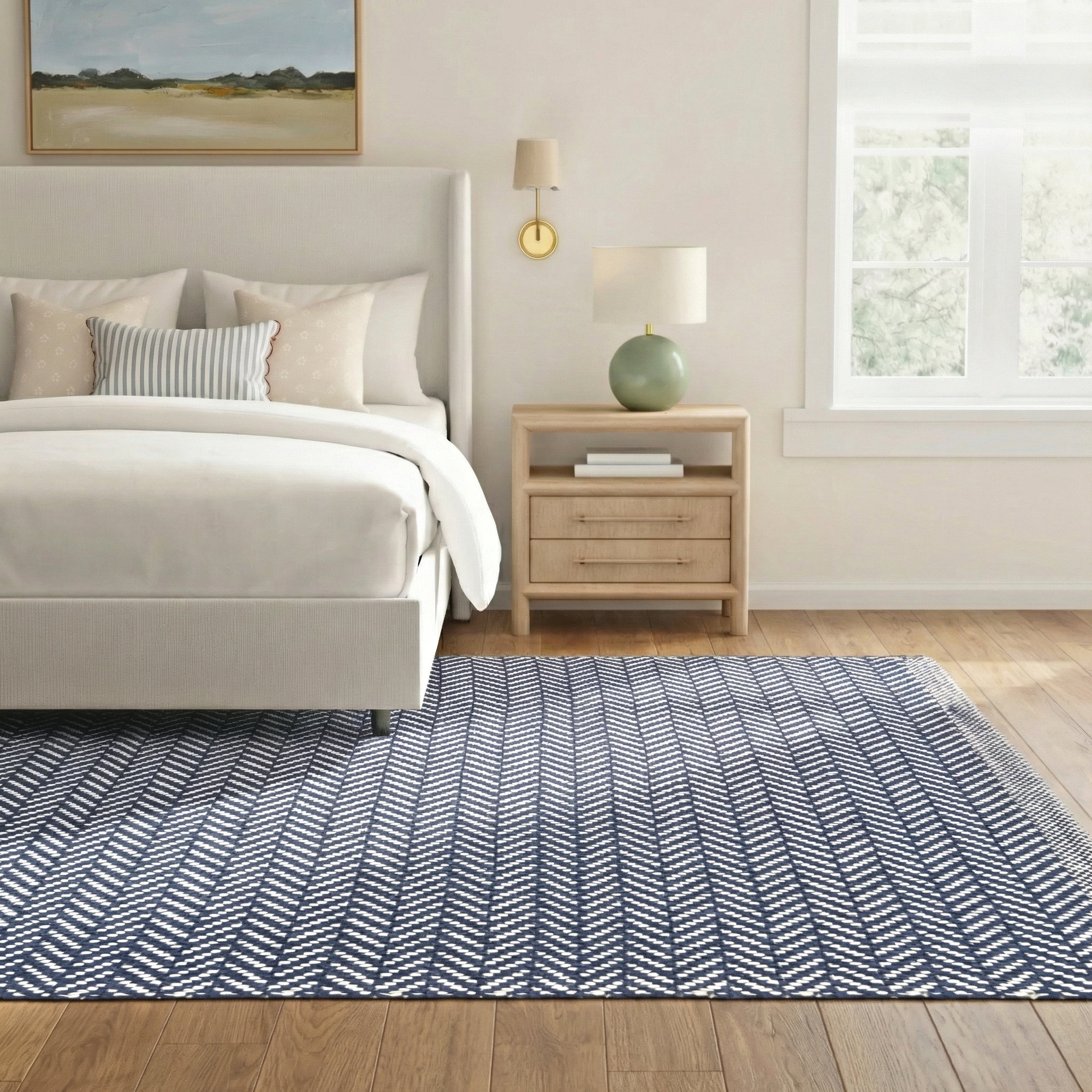 Herringbone Indigo/White Handwoven Indoor/Outdoor Rug, Rectangle 8'6" x 11'6"