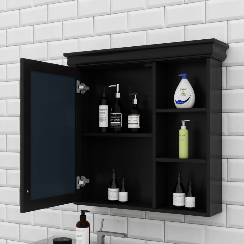 Armoire à pharmacie moderne avec miroir, armoire à pharmacie blanche murale avec rangement et tablettes ouvertes Modern, Noir