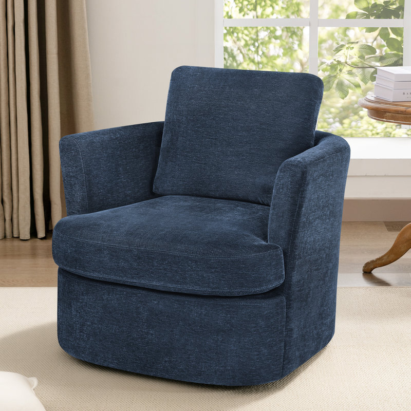 Jocqueline 32.3'' Wide Swivel Barrel Chair, Navy Blue