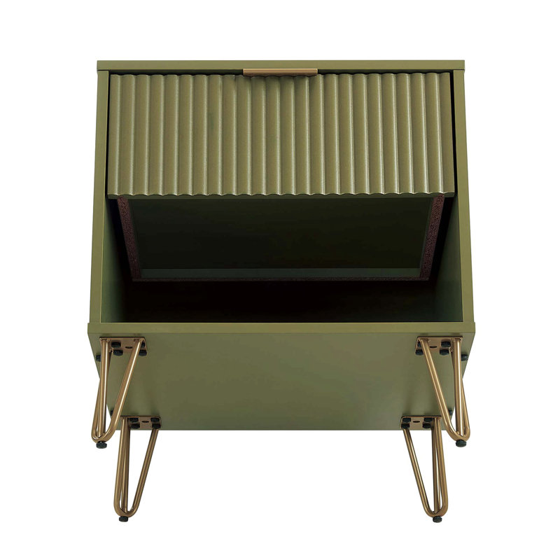 Table de chevet moderne et contemporaine pour chambre à coucher et salon, Vert olive / doré