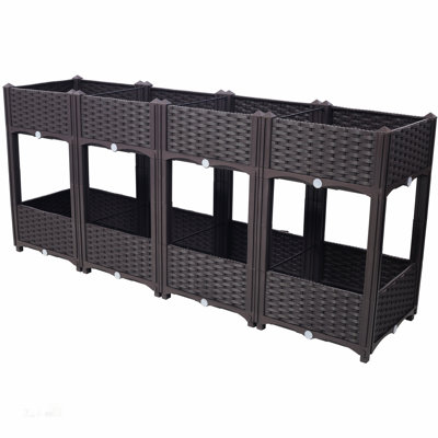 Elevated Planter Garden Box with Self-Draining System, Modular Design for Easy Customization and Outdoor Gardening, Brown, 63x15.7x27.7 Inch