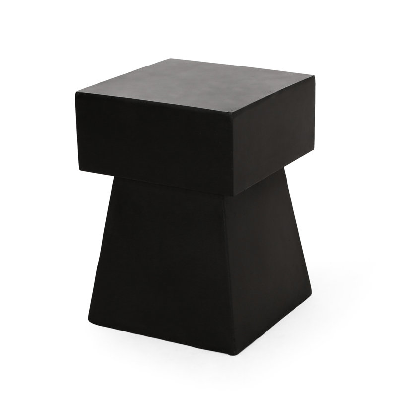 Lightweight Concrete Side Table, Modern Design, Black, No Assembly, Pedestal Style - 13.35in Depth X 18.82in Height, Contemporary, Magnesium Oxide Table In Style, 13.35”w 18.82”h,