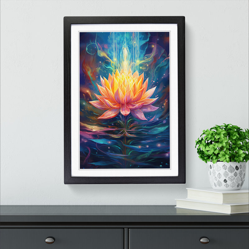 XYZ-FRM-V1223-4334 Lotus Flower Futurism No.2 - Single Picture Frame Print on Wood, 34cm H x 25cm W x 2cm D, Black