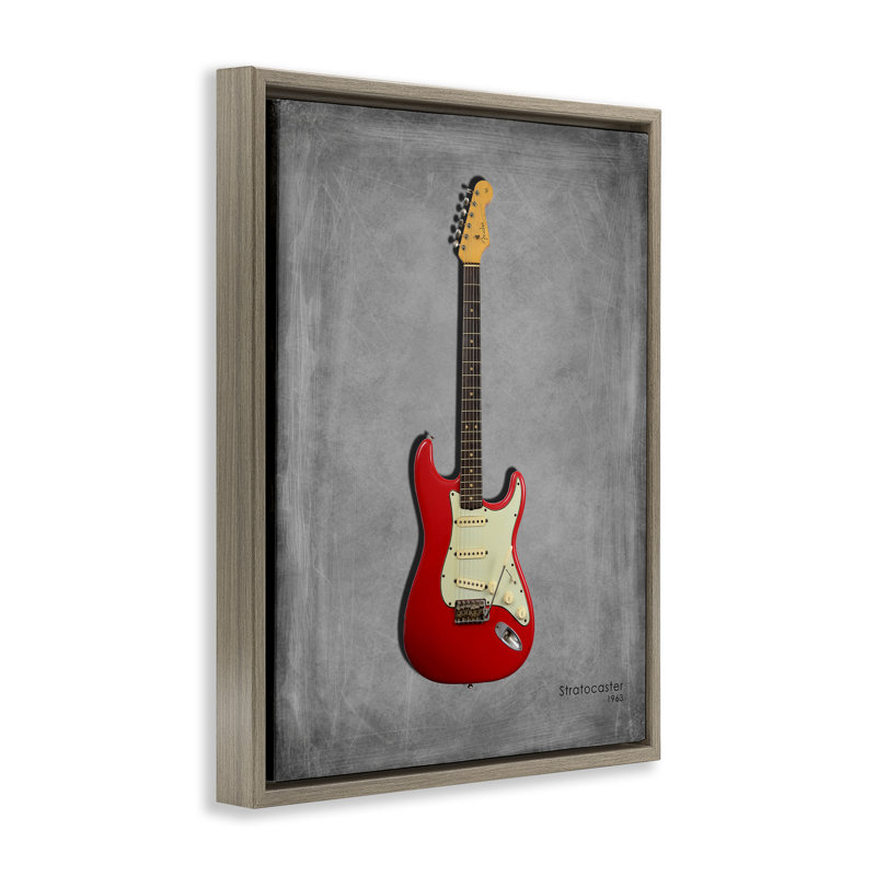 Guitare rouge classique sur cadre flottant gris, design par Mark Rogan, Cadre flottant orme Montalcino, H 21 po x l 17 po