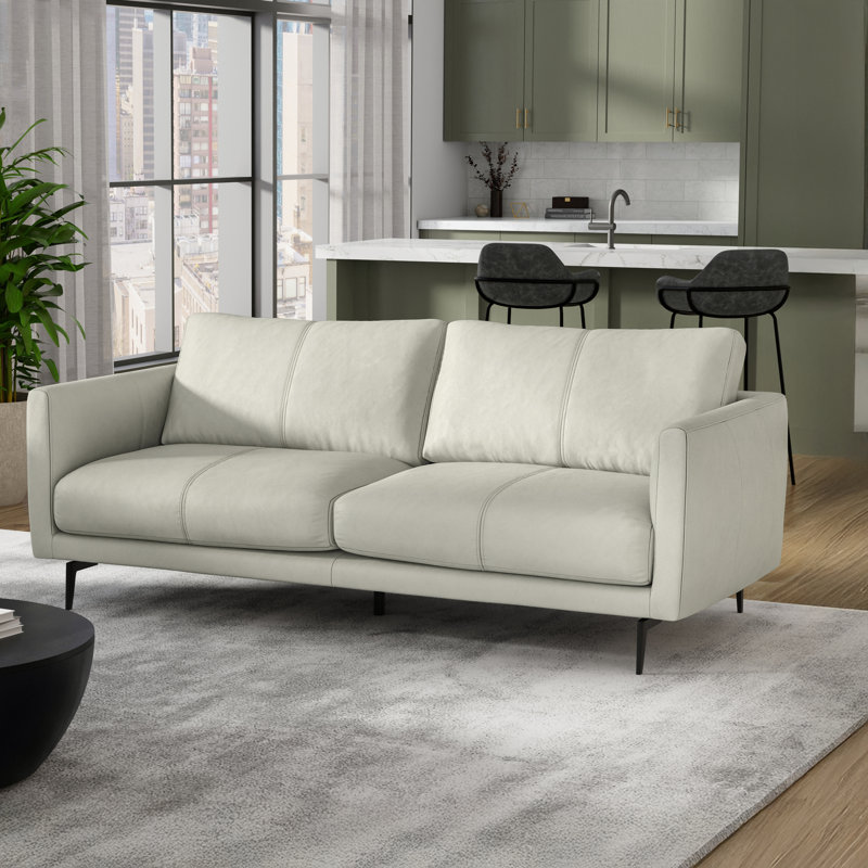 Stevens Leather Sofa, Stevens Light Smoke Grey Genuine Leather, 3, 81 inch