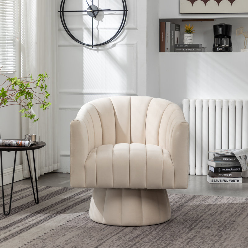 Murrow Upholstered Swivel Barrel Chair, Ivory Velvet