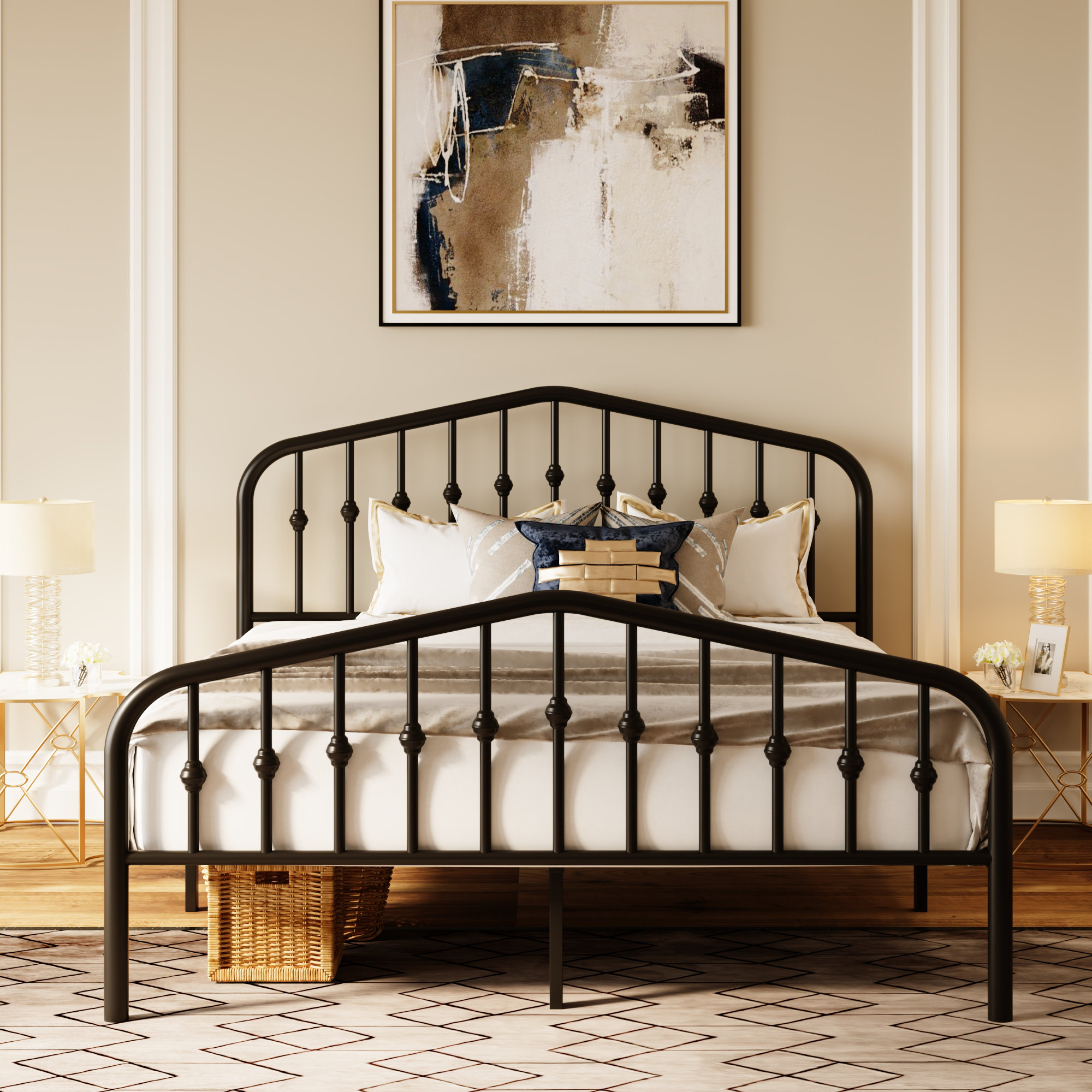 Laurel Foundry Modern Farmhouse Fordingbridge Black Metal Platform Bed with Vintage Headboard