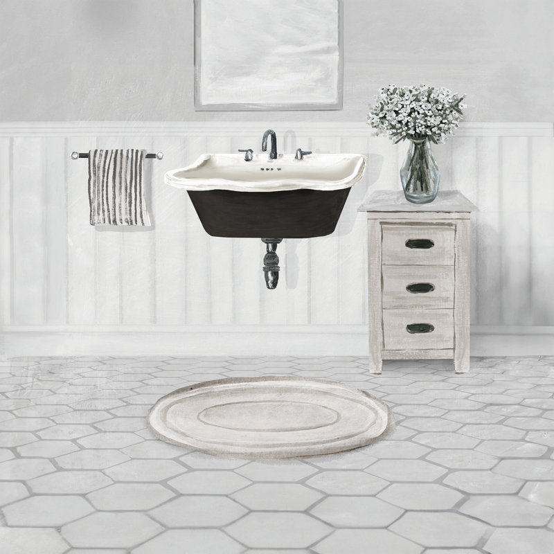 Neutral Bathroom by Unknown, Gold Single Picture Framed Paper, 20" H x 20" W, White