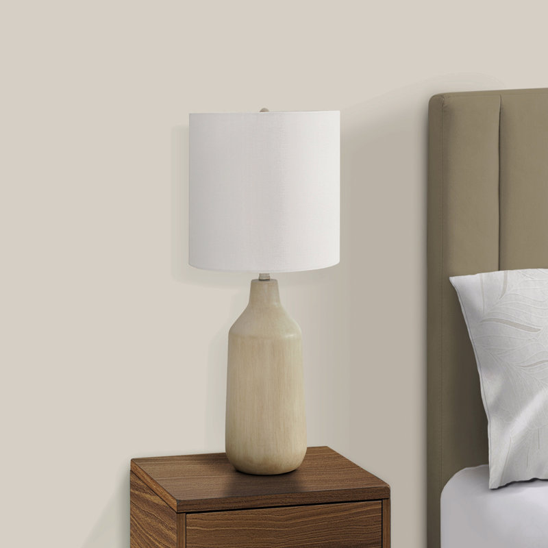 Lighting, H 24 ", lampe de table, béton beige, abat-jour, Beige, Blanc
