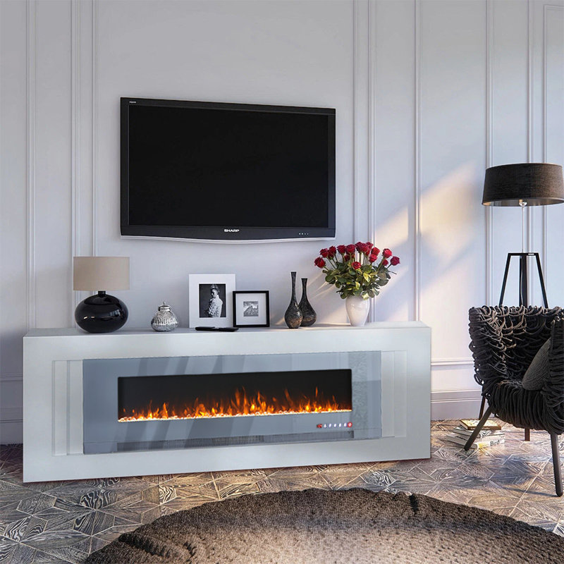 Tanisha Belfry Heating 182.9cm W Electric Fireplace with 5000 BTU, 50cm H x 183cm W x 12cm D, Grey