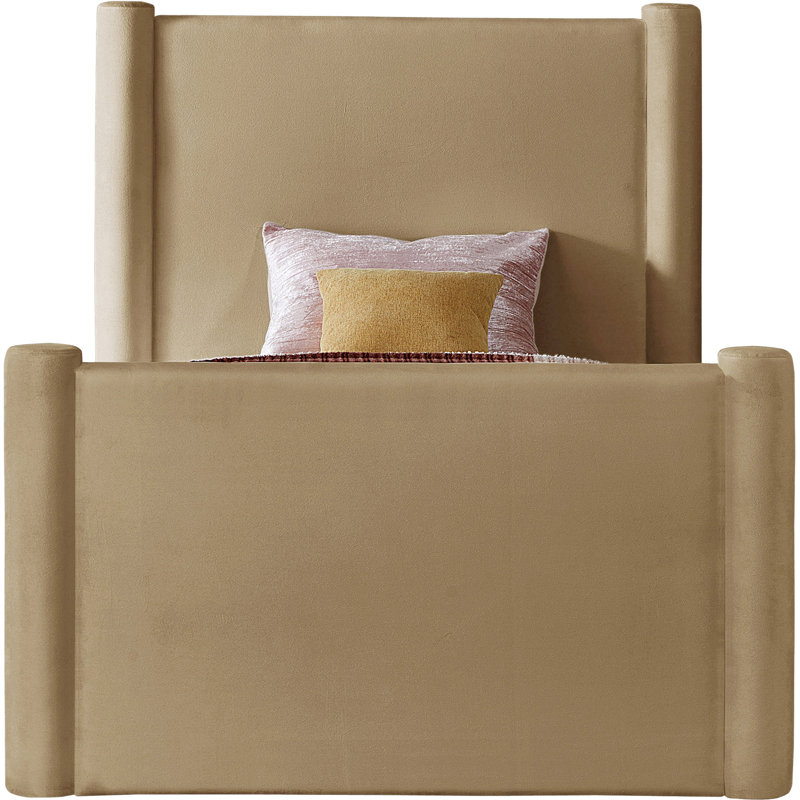 Elias Upholstered Platform Bed, Camel Velvet, Twin
