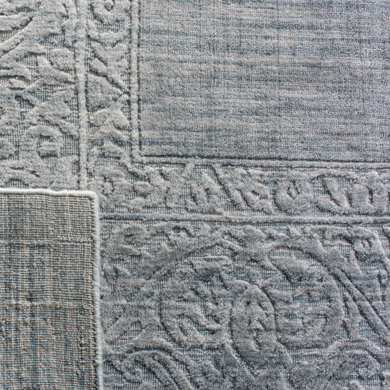 Tapis oriental en viscose / coton bleu tissé à la main Chatman, Rectangle 6 pi x 9 pi