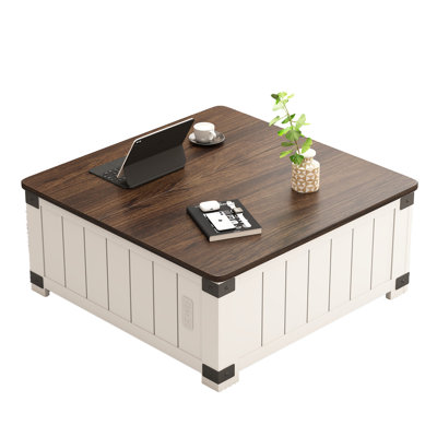Lift Top Coffee Table With Storage, Wood Square Center Table With Charging Station&usb Ports, Living Room Central Table 4 Grids Large Hidden Space, Fo -  Gracie Oaks, D23827BC175C4F5B8456B3383ABACD1B