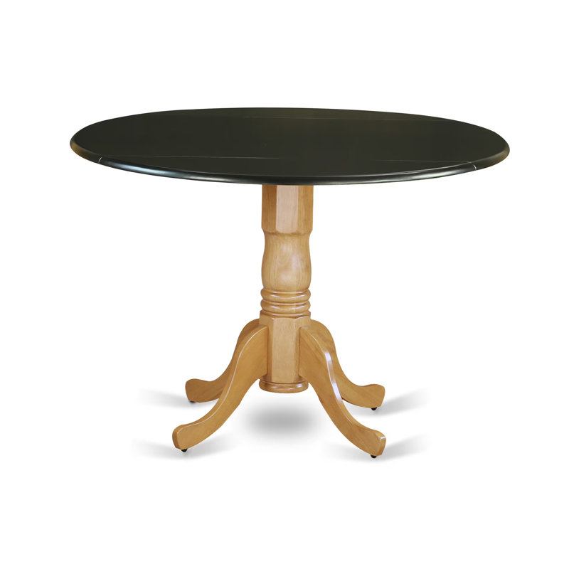 Philipston Dining Room Table - a Round Solid Wood Table Top with Dropleaf & Pedestal Base, 42x42 Inch, Black & Oak, Black