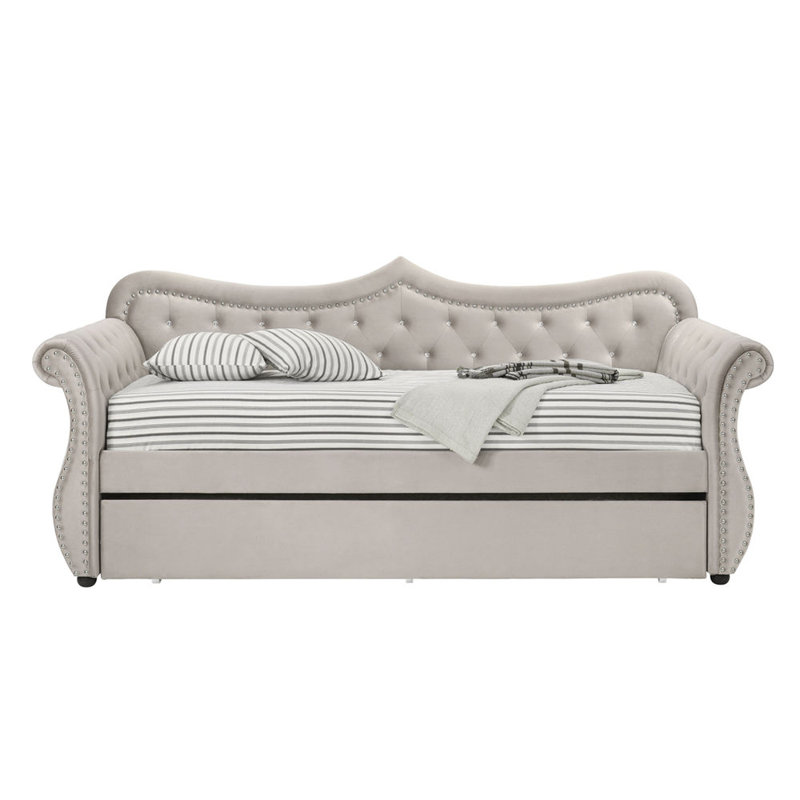 Lit de jour en lin Adkins avec lit gigogne (simple), Beige