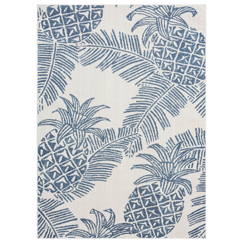 Tommy Bahama Malibu Pineapple Coastal Indoor/Outdoor Area Rug, Ivory/Navy, Rectangle 7'10" x 10'2"