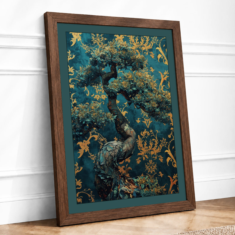 Ornamental Peacock Art Deco - Framed Print, Walnut, A3 - 42.0 x 29.7 cm