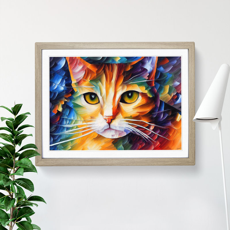 Cat Painting Vol.1 Abstract - Framed Print, 46cm H x 64cm W x 2cm D, Oak