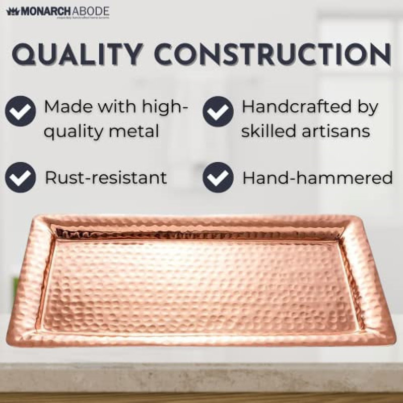 Hand Hammered Metal Decorative Vanity Serving Tray, Copper, 1.25" H x 6" L x 12" W