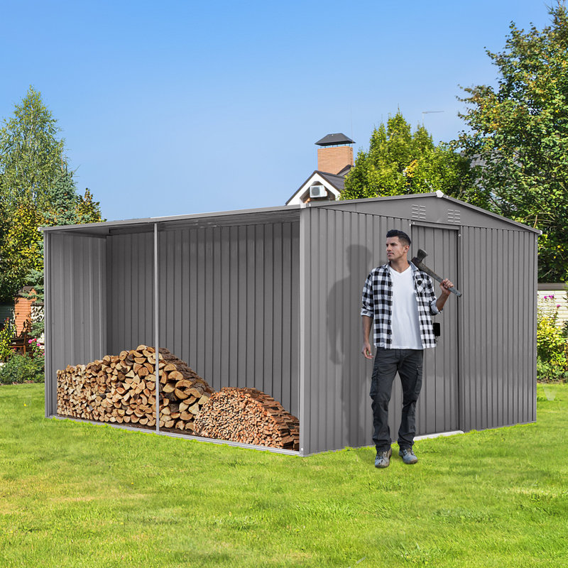 New Outdoor Storage Shed Has Two Functions: Metal Shed And Firewood Shed 13 Ft×11 Ft , More Suitable For Winter