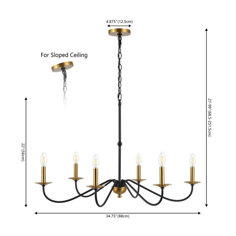Lustre Wicklow Bohemian Farmhouse, Noir mat / laiton doré, H 22 po x l 34,75 po x P 34,75 po