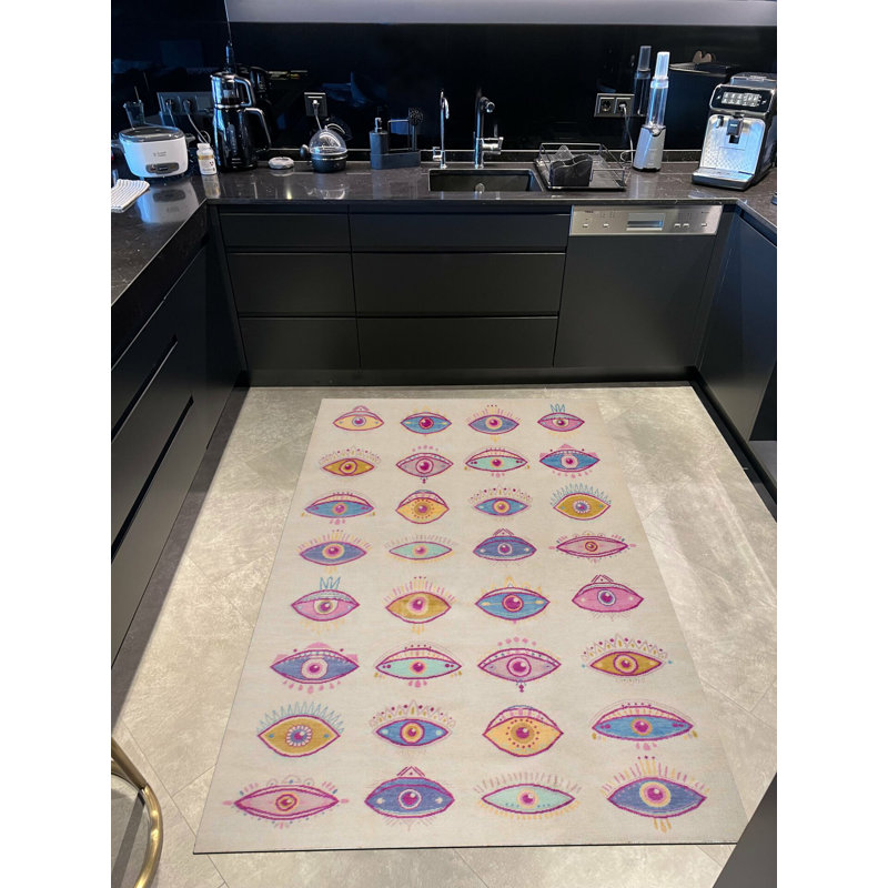 Tapis beige tissé à motifs rectangulaires à motif d'œillets, Rectangle 4 pi 11,06 po x 7 pi 6,55 po